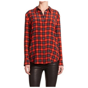 NWOT Equipment Reese Red Plaid Silk button down blouse Shirt Small